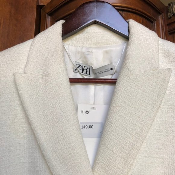 NWT! ZARA TEXTURED BLAZER DRESS LONG WINTER WHITE 3118/273 SMALL Balmain - Picture 9 of 9